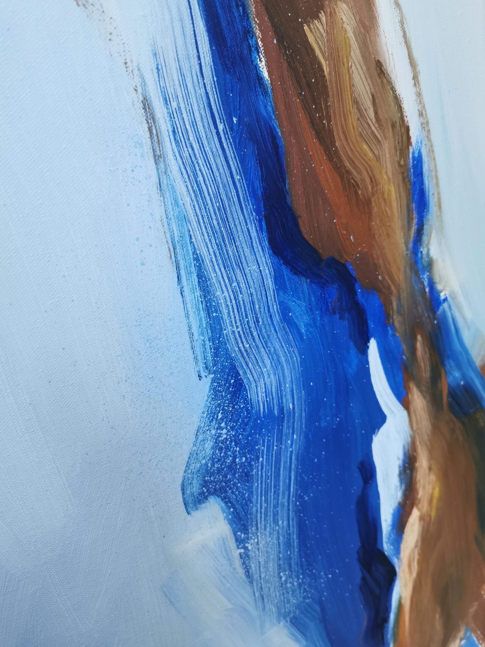 obraz olejny niebieski i brąz