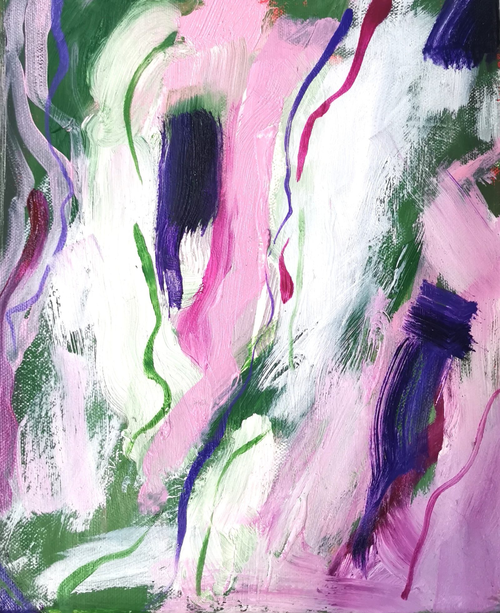 obraz olejny na płótnie zielono różowy