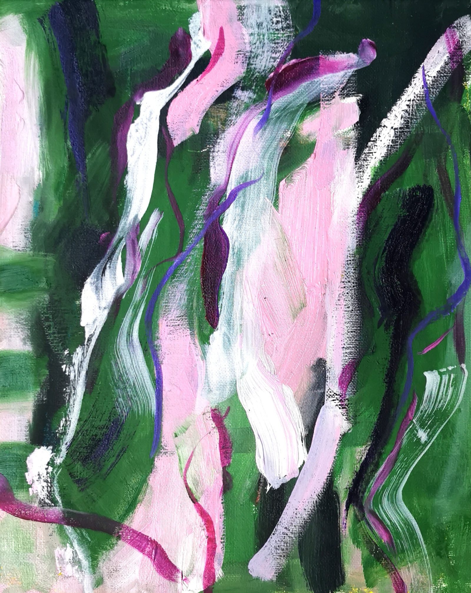 obraz olejny na płótnie zielono różowy