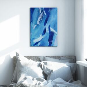 obraz olejny na płótnie, na ścianę do salonu, sypialni, abstrakcyjny, niebieski, granat